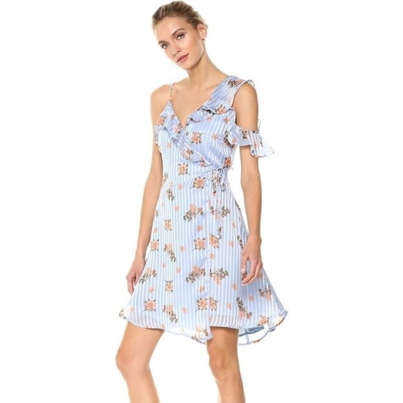 ASTR the Label Josie Blue Floral Ruffle Midi Dress - Picture 1 of 5